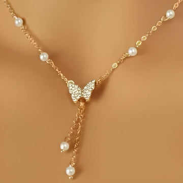 Gold Butterfly Pearl Choker Necklace For Women